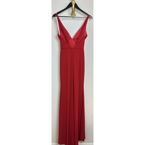 MAC DUGGAL Plunge Neck High Slit Gown in Red Size US 0 - Picture 5 of 9